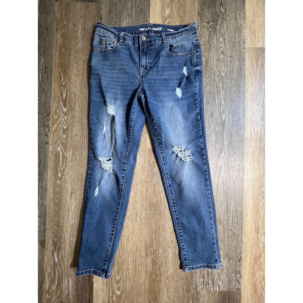 WallFlower‎ The Tomboy Jeans Womens 6 Blue Distressed Straight Leg Denim Pants